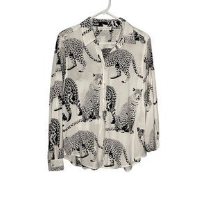 Jane and Delancey Black and White Leopard Novelty Print Button Front Shirt